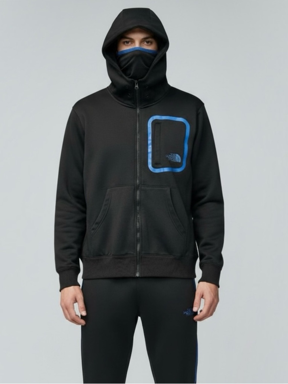 The North Face Balaclava Built In Face Mask Black Blue Full Zip Hoodie Size S